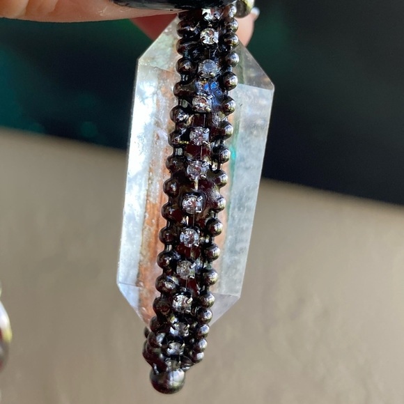 Natural Crystal quartz black electroplated boho goth stainless steel necklace - Picture 12 of 15